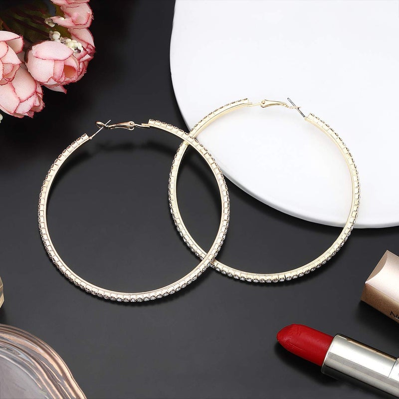 BSJELL Big Hoop Earrings Set of 3 Large Rhinestone Hoop Earrings Gold/Rose Gold/Silver Plated Fashion Bridal Wedding Jewelry For Women (3 Pairs) - Image 3